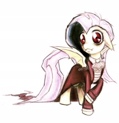 Size: 1994x2048 | Tagged: safe, artist:mortalcoil17, imported from derpibooru, fluttershy, bat pony, pony, bat ponified, clothes, female, flutterbat, full body, mare, race swap, raised hoof, simple background, solo, white background