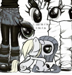 Size: 748x780 | Tagged: safe, artist:mortalcoil17, imported from derpibooru, derpy hooves, oc, oc:minkie pie, earth pony, pegasus, pony, fanfic:muffins, clothes, duo, eyes closed, fanfic art, female, hug, mare, skirt