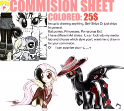 Size: 2048x1825 | Tagged: safe, artist:mortalcoil17, imported from derpibooru, derpy hooves, fluttershy, pinkie pie, bat pony, earth pony, pegasus, pony, advertisement, advertising, alucard, bat ponified, black coat, clothes, commission info, commission open, eyes closed, female, flutterbat, full body, hat, hellsing, hug, mare, pinkamena diane pie, ponified, race swap, raised hoof, simple background, skirt, solo, white background