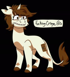 Size: 1862x2048 | Tagged: safe, artist:kazzmcsass, imported from derpibooru, oc, oc only, oc:dorm pony, pony, unicorn, cringing, horn, solo, speech, swearing, talking, text, vulgar