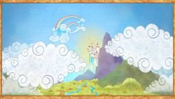 Size: 1920x1080 | Tagged: safe, imported from derpibooru, screencap, friendship is magic, book, canterlot, castle, cloud, cloudsdale, equestria, illustration, it begins, my little pony, no pony, pony history, scenery, start of ponies