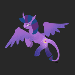 Size: 2048x2048 | Tagged: safe, artist:twidasherboop, imported from derpibooru, oc, oc only, alicorn, bat pony, pony, chest fluff, colored wings, cutie mark, cutie mark eyes, dynamic pose, facing away, fangs, frown, gradient legs, gradient wings, lineless, long tail, markings, neutral, pony oc, scar, signature, simple background, spotted, spread wings, tail, torn ear, unhappy, wing fluff, wingding eyes, wings