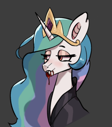 Size: 530x601 | Tagged: safe, artist:dowi, imported from derpibooru, princess celestia, alicorn, pony, blood, clothes, female, flowing mane, gray background, jewelry, mare, my little pony, princess, simple background, smiling, solo, tiara