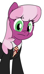 Size: 650x1100 | Tagged: safe, imported from twibooru, cheerilee, chris hansen, clothes, image, looking at you, meme, necktie, png, simple background, suit, to catch a predator, white background