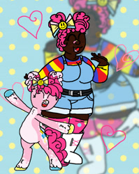 Size: 592x742 | Tagged: safe, artist:xxduncandonutxx, imported from derpibooru, pinkie pie, earth pony, human, pony, alternate design, alternate hairstyle, bandaid, bandaid on nose, breasts, busty pinkie pie, dark skin, humanized, kidcore, redesign