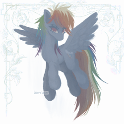 Size: 1500x1500 | Tagged: safe, artist:lompyloops, imported from derpibooru, part of a set, rainbow dash, pegasus, pony, female, flying, looking at you, mare, solo