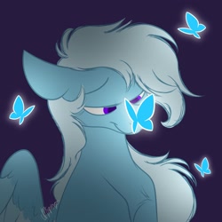 Size: 2000x2000 | Tagged: safe, artist:feather_bloom, imported from derpibooru, oc, oc only, oc:feather bloom(fb), butterfly, pegasus, pony, glowing, simple background, simple shading, solo