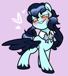 Size: 900x1000 | Tagged: safe, artist:paperbagpony, imported from derpibooru, oc, oc:southern star, pegasus, blushing, bowtie, pegasus oc, unshorn fetlocks, wings