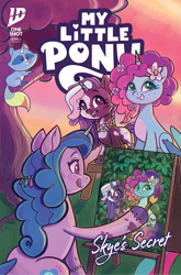 Size: 2063x3131 | Tagged: safe, artist:sophie scruggs, idw, imported from derpibooru, izzy moonbow, pony, raccoon, unicorn, :p, bracelet, comic cover, cover, cover art, drawing, female, filly, flower, flower in hair, foal, g5, grin, high res, horn, jewelry, mare, misty brightdawn, my little pony logo, official, official comic, open mouth, open smile, outdoors, raccoonicorn, rebirth misty, smiling, tongue out, trio, trio female, unshorn fetlocks, violette rainbow