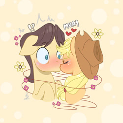 Size: 750x750 | Tagged: safe, artist:paracetamolnavo30, imported from derpibooru, applejack, caramel, earth pony, pony, carajack, female, kiss on the lips, kissing, male, mare, shipping, stallion, straight