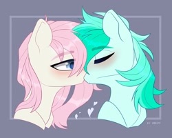 Size: 2048x1638 | Tagged: safe, artist:shelti, oc, oc only, pony, bust, eyes closed, female, kissing, male, mare, stallion