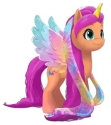 Size: 277x312 | Tagged: safe, imported from derpibooru, sunny starscout, alicorn, concept art, g5, multicolored hair, official, rainbow hair, simple background, standing, toy, white background