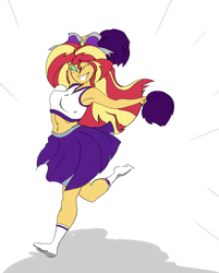 Size: 2879x3583 | Tagged: safe, artist:ponny, imported from derpibooru, sunset shimmer, human, equestria girls, bow, cheerleader, clothes, colored, hair bow, one eye closed, pom pom, shadow, skirt, socks, solo, tanktop, wink