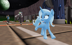 Size: 1920x1200 | Tagged: safe, artist:puzzlshield2, imported from derpibooru, trixie, pony, unicorn, 3d, crossover, female, hoof fluff, horn, mmd, mr. puzzles (smg4), running, scout (tf2), shrunken pupils, sonic the hedgehog (series), team fortress 2, trio, trixie's grand adventure