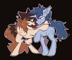 Size: 1500x1250 | Tagged: safe, artist:kirionek, imported from derpibooru, oc, oc:kiri, oc:tesseract, pegasus, pony, unicorn, blushing, couple, dyed mane, horn, hug, hugging a pony