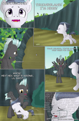 Size: 1989x3072 | Tagged: safe, artist:anonymousandrei, derpibooru exclusive, imported from derpibooru, rumble, thunderlane, pegasus, pony, comic:rumble and the tree of harmony, brothers, colt, comic, crying, duo, duo male, everfree forest, flying, foal, hug, male, misspelling, outdoors, ravine, siblings, stallion, talking