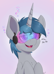 Size: 2081x2876 | Tagged: safe, artist:arcane-thunder, imported from derpibooru, oc, oc only, oc:arcane thunder, pony, unicorn, chest fluff, drool, fangs, horn, hypno eyes, hypnogear, hypnosis, hypnotized, kaa eyes, lidded eyes, male, open mouth, simple background, smiling, solo, stallion, stallion oc, text, visor