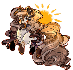 Size: 1219x1161 | Tagged: safe, artist:legendaryshadee, imported from derpibooru, oc, oc:coco donut, earth pony, pony, donut, female, food, mare, mouth hold, solo