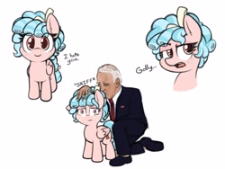 Size: 4000x3000 | Tagged: safe, artist:aaathebap, imported from derpibooru, cozy glow, human, pegasus, pony, female, filly, foal, golly, joe biden, simple background, why