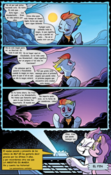 Size: 1080x1701 | Tagged: safe, artist:andy price, idw, imported from derpibooru, pipp petals, rainbow dash, zipp storm, pegasus, spoiler:comic, spoiler:g5, spoiler:g5comic, female, g5, mare, my little pony: the storm of zephyr heights, spanish, the storm of zephyr heights #3