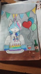 Size: 1152x2048 | Tagged: safe, artist:snowheart2004, imported from derpibooru, oc, birthday, traditional art