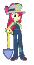 Size: 545x1024 | Tagged: safe, edit, edited screencap, imported from derpibooru, screencap, apple bloom, human, equestria girls, background removed, blurry, helmet, mining helmet, shovel, simple background, solo, transparent background