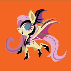 Size: 3300x3300 | Tagged: safe, artist:samoht-lion, imported from derpibooru, fluttershy, bat pony, pony, bat ponified, female, flutterbat, high res, lineless, mare, nightmare fluttershy, nightmarified, no pupils, orange background, race swap, simple background, solo, spread wings, wings