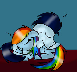 Size: 639x600 | Tagged: safe, artist:rai2n, imported from derpibooru, rainbow dash, soarin', pegasus, pony, female, male, mare, shipping, sleeping, soarindash, stallion, straight