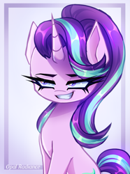 Size: 2229x3000 | Tagged: safe, artist:opal_radiance, imported from derpibooru, starlight glimmer, pony, unicorn, female, grin, horn, mare, smiling, solo