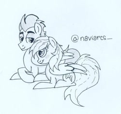 Size: 636x600 | Tagged: safe, artist:naviarts, imported from derpibooru, rainbow dash, soarin', pegasus, pony, female, male, mare, shipping, sketch, soarindash, stallion, straight, traditional art