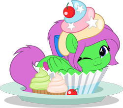 Size: 5671x5000 | Tagged: safe, artist:jhayarr23, oc, oc:zippy sparkz, pony, female, food, lying down, mare, one eye closed, vector