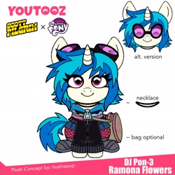 Size: 2048x2048 | Tagged: safe, artist:hushiepup, imported from derpibooru, dj pon-3, vinyl scratch, pony, unicorn, bag, boots, clothes, cosplay, costume, crossover, female, goggles, goggles on head, horn, jacket, jewelry, mare, necklace, ramona flowers, scott pilgrim vs the world, shoes, shorts, socks, solo, stockings, thigh highs