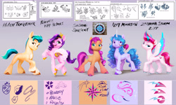 Size: 7016x4200 | Tagged: safe, imported from derpibooru, hitch trailblazer, izzy moonbow, pipp petals, sunny starscout, zipp storm, earth pony, pegasus, pony, unicorn, concept art, cutie mark, female, g5, horn, male, mane five, mare, my little pony: a new generation, official, stallion