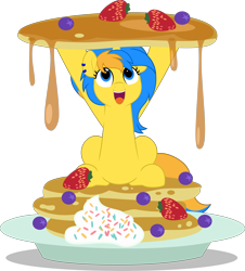 Size: 4520x5000 | Tagged: safe, artist:jhayarr23, oc, pony, female, food, happy, mare, open mouth, pancakes, solo, vector