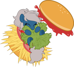 Size: 5571x5000 | Tagged: safe, artist:jhayarr23, oc, oc only, pony, burger, eyes closed, female, food, lying down, mare, solo, vector