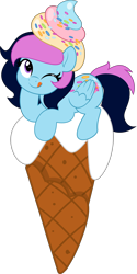 Size: 2500x5000 | Tagged: safe, artist:jhayarr23, oc, pony, female, food, ice cream, lying down, mare, one eye closed, tongue out, vector