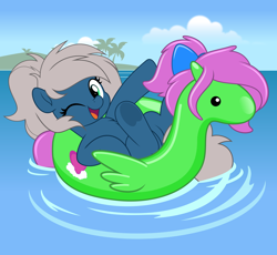 Size: 5424x5000 | Tagged: safe, artist:jhayarr23, oc, oc only, oc:zippy sparkz, inflatable pony, pony, female, floaty, inflatable, mare, one eye closed, open mouth, solo, vector, water