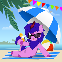 Size: 5000x5000 | Tagged: safe, artist:jhayarr23, oc, oc:zippy sparkz, kirin, pony, beach, female, glasses, mare, one eye closed, tongue out, vector