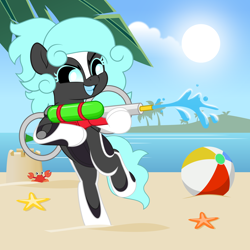 Size: 5000x5000 | Tagged: safe, artist:jhayarr23, oc, oc only, pony, beach, female, mare, open mouth, vector, watergun