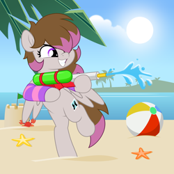 Size: 5000x5000 | Tagged: safe, artist:jhayarr23, oc, pony, beach, female, hair over one eye, mare, open mouth, solo, vector, watergun