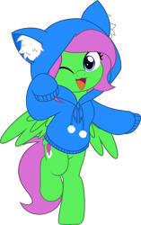 Size: 3138x5000 | Tagged: safe, artist:jhayarr23, oc, oc:zippy sparkz, pony, clothes, female, hoodie, mare, one eye closed, open mouth, solo, vector