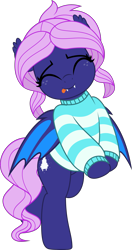 Size: 2635x5000 | Tagged: safe, artist:jhayarr23, oc, oc:spiral galaxies, bat pony, pony, bat pony oc, bat wings, clothes, eyes closed, female, mare, sweater, tongue out, vector, wings