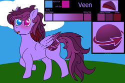 Size: 6000x4000 | Tagged: safe, artist:eminent entropy, imported from derpibooru, oc, oc only, oc:veen, pegasus, pony, background, cloud, heterochromia, pegasus oc, reference sheet, solo, wings