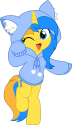 Size: 2886x5000 | Tagged: safe, artist:jhayarr23, oc, oc:zippy sparkz, pony, clothes, female, hoodie, mare, one eye closed, open mouth, solo, vector