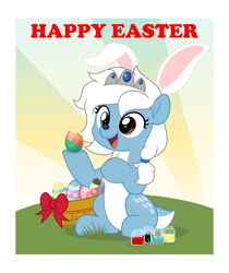 Size: 4209x5000 | Tagged: safe, artist:jhayarr23, oc, pony, easter, easter egg, female, heterochromia, holiday, mare, open mouth, sitting, vector