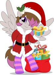 Size: 3626x5000 | Tagged: safe, artist:jhayarr23, oc, pony, christmas, clothes, female, holiday, mare, present, socks, solo, striped socks, vector