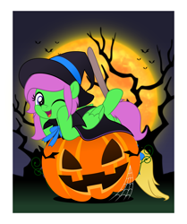 Size: 4188x5000 | Tagged: safe, artist:jhayarr23, oc, oc:zippy sparkz, pony, female, halloween, holiday, jack-o-lantern, lying down, mare, one eye closed, pumpkin, vector