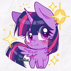 Size: 4000x4000 | Tagged: safe, artist:kawaiiklau, imported from derpibooru, twilight sparkle, alicorn, pony, blushing, chibi, eye clipping through hair, eyebrows, eyebrows visible through hair, purple eyes, simple background, sparkles, twilight sparkle (alicorn), white background