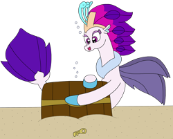 Size: 2844x2281 | Tagged: safe, artist:supahdonarudo, imported from derpibooru, queen novo, seapony (g4), my little pony: the movie, bubble, key, redraw, sand, simple background, transparent background, treasure chest