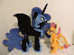 Size: 800x600 | Tagged: safe, artist:little-broy-peep, imported from derpibooru, nightmare moon, smolder, alicorn, dragon, pony, duo, female, irl, mare, photo, plushie